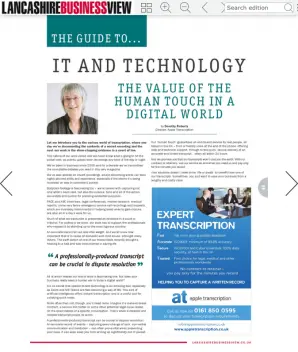 Grab of Apple Transcription article from Lancashie Business View online magazine